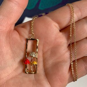 Magic Mushroom Rhinestone Gold color necklace 🍄🍄